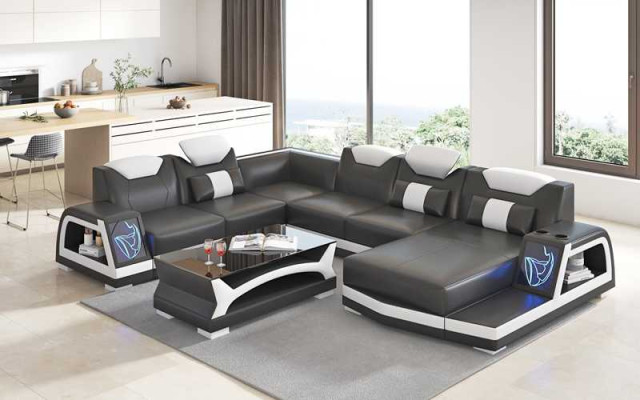 Ecksofa Modern Wohnlandschaft Sofa U Form Groß Ledersofa Braun Sofas
