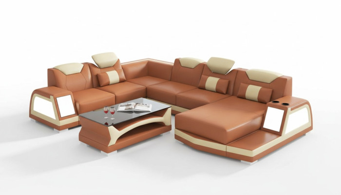 Ecksofa Modern Wohnlandschaft Sofa U Form Groß Ledersofa Braun Sofas
