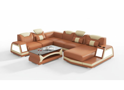 Ecksofa Modern Wohnlandschaft Sofa U Form Groß Ledersofa Braun Sofas