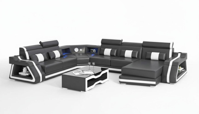 Groß Ecksofa Wohnlandschaft XXL Sofa U Form Ledersofa Schwarz Sofas