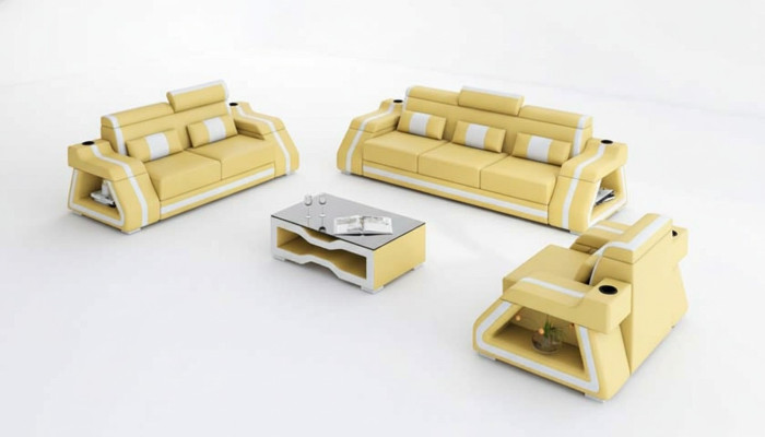 Ledersofas Komplette Couchgarnitur Sofagarnitur Sofa 3tlg Sofas Gelb