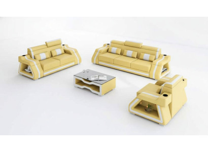 Ledersofas Komplette Couchgarnitur Sofagarnitur Sofa 3tlg Sofas Gelb