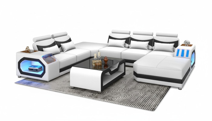 Wohnlandschaft Großes Sofa XXL U Form Ecksofa Ledersofa Weiß Sofas