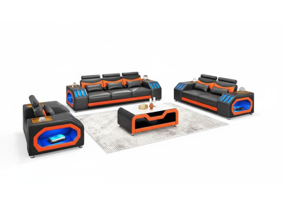 Sofagarnitur Zweisitzer Ledersofas Sessel Dreisitzer 3tlg Schwarz Set