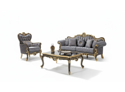 Chesterfield Sofagarnitur Polstersofa Sofa Blau Dreisitzer Sessel Set