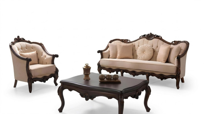 Polstersofa Sofa Sofagarnitur Couch Stoffsofa Beige Chesterfield Set