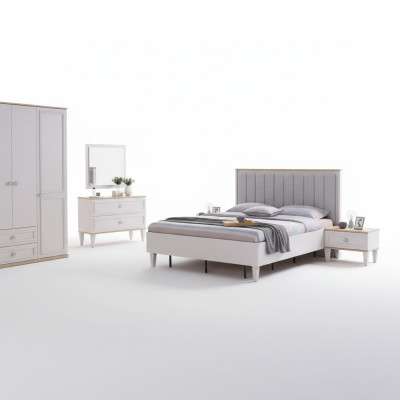 Modern Schlafzimmer Garnitur Doppelbett Bett Nachttische Grau Holz Set 5tlg