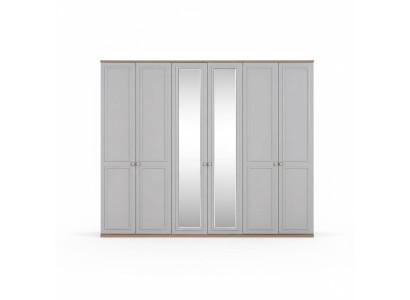 Schlafzimmerschrank Kleiderschrank Schrank Grau Holz Spiegel 6 Türen