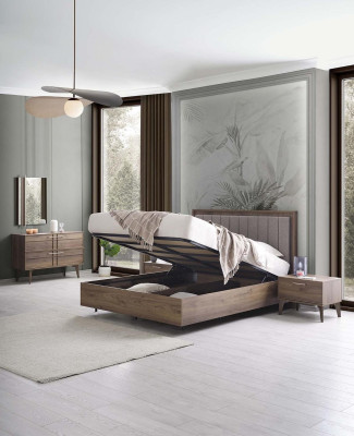 Schlafzimmer Garnitur Doppelbett Bett Nachttische Braun Holz Set 3tlg