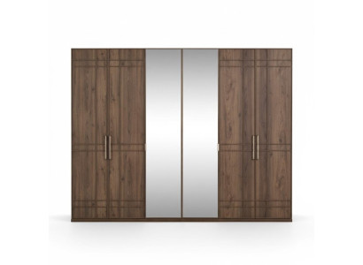 Kleiderschrank Schlafzimmerschrank Schrank Braun Holz Spiegel 6 Türen