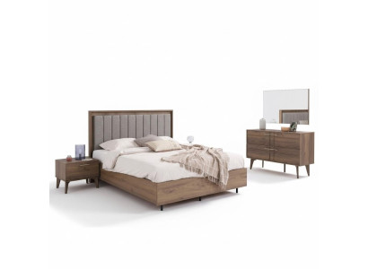 Garnitur Komplette Doppelbett Holz 5tlg Schlafzimmer Braun Bett Modern