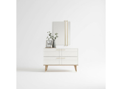 Kommode mit Spiegel Schlafzimmer Konsole Holz Weiß Set 2tlg Moderne