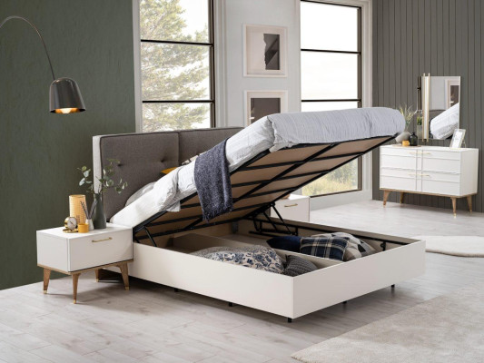 Schlafzimmer Garnitur Doppelbett Komplette Bett Weiß Stoff 3tlg Modern