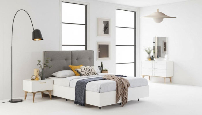 Schlafzimmer Garnitur Doppelbett Komplette Bett Weiß Stoff 3tlg Modern
