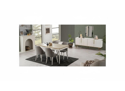 Essgruppe Esszimmermöbel Set 9tlg Esszimmer Esstisch Stühle Holz Weiß