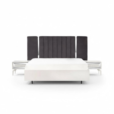 Doppelbett Granitur Schlafzimmer Weiß Bettrahmen Set 3tlg Nachttische