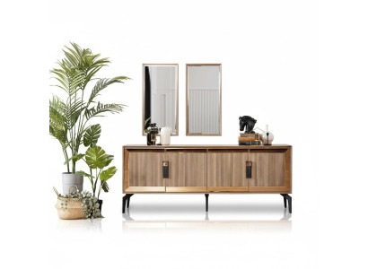 Sideboard Anrichte mit Spiegel Gruppe Kommode Holz Gold Esszimmer