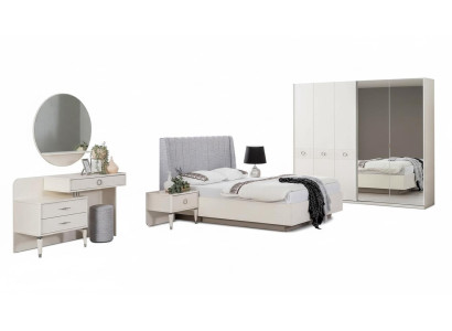 Garnitur Doppelbett Bettrahmen Stoff Schlafzimmer Weiß Holz Set 7tlg