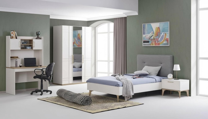Kinderzimmer Garnitur Kinderbett Jugendbett Bett Set 4tlg Weiß Holz