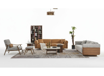 Polstersofa Couchgarnitur Sofagarnitur Komplette Braun Stoff Stoffsofa