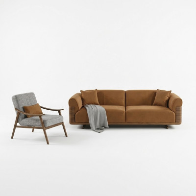 Sofagarnitur Komplette Polstersofa Braun Dreisitzer Sessel Modern 3tlg