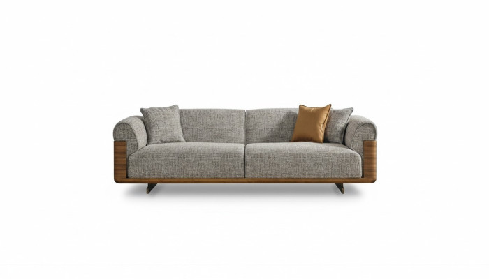 Dreisitzer Sofa 3 Sitzer Polstersofa Grau Stoff Polyester Couch Modern