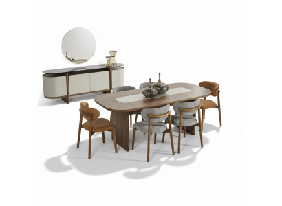 Garnitur Esszimmer Essgruppe Essecke Esstisch Set 7tlg Braun Holz Neu