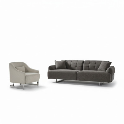 Couchen Polstersofa Grau Komplette Dreisitzer Sessel Modern 2tlg Sofas Neu