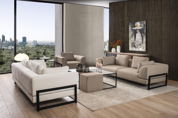 Sofagarnitur Komplette Polstersofa Couchgarnitur Grau Stoff Stoffsofa