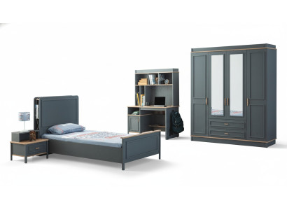 Kinderzimmermöbel Kinderzimmer Bett Kinderbett Grau Holz Set 4tlg