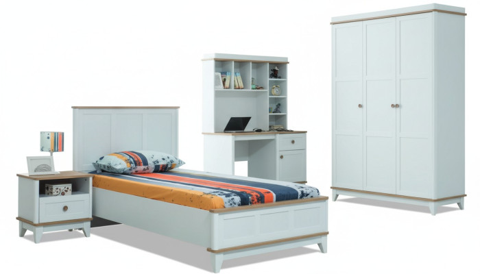 Jugenbett Kindermöbel Kinderbett Komplette Weiß Holz Set 4tlg Modern