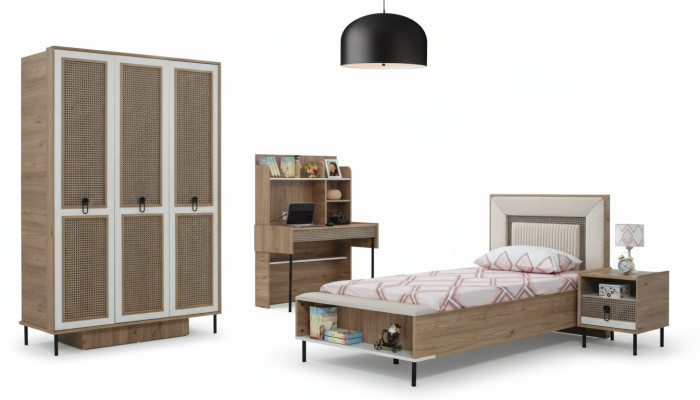 Moderne Komplette Kindermöbel Kinderbett Braun Holz Set 4tlg Bett Neu