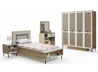 Garnitur Kinderzimmer Bett Kinderbett Kindermöbel Braun Holz Set 5tlg