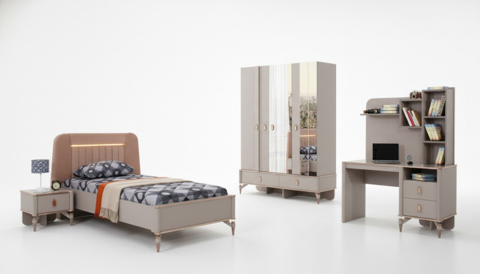 Kindermöbel Mädchen Kinderzimmer Bett Kinderbett Beige Holz Set 4tlg