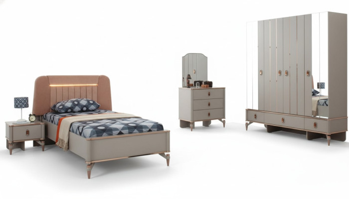 Jugenbett Kindermöbel Kinderbett Komplette Beige Holz Set 5tlg Modern
