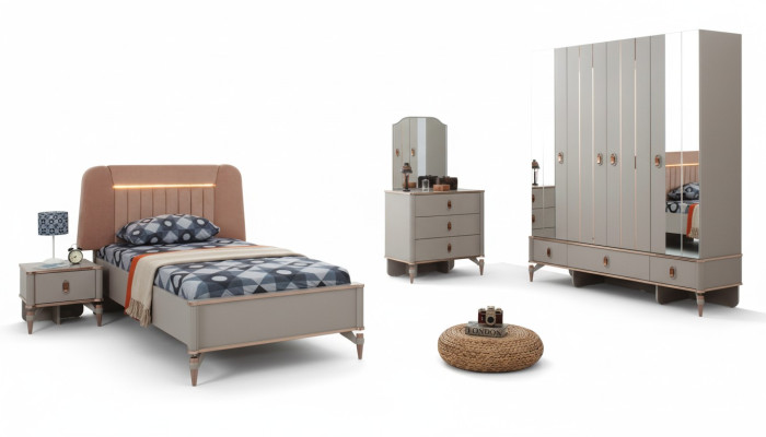 Komplette Jugenbett Kindermöbel Kinderbett Beige Holz Set 5tlg Modern