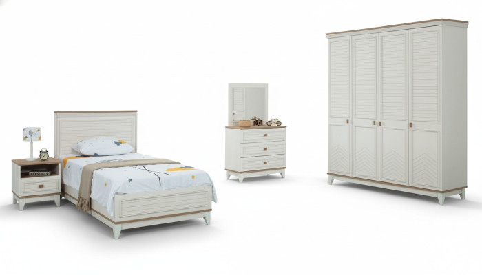 Komplette Jugenbett Kindermöbel Kinderbett Weiß Holz Set 5tlg Kommode