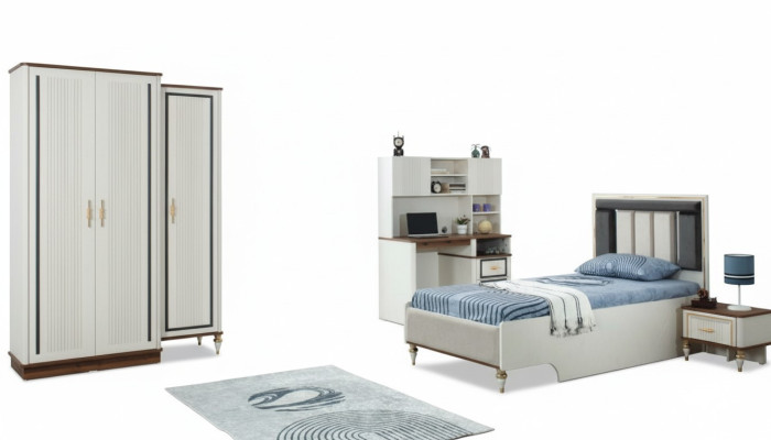 Komplette Jugenbett Kindermöbel Kinderbett Weiß Holz Set 4tlg Modern