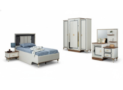 Garnitur Kinderzimmer Bett Kinderbett Kindermöbel Weiß Holz Set 5tlg