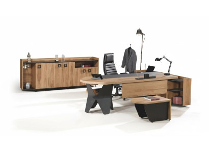 Garnitur Büro Schreibtisch Bürotisch Set 4tlg Holz Braun Kommode Groß
