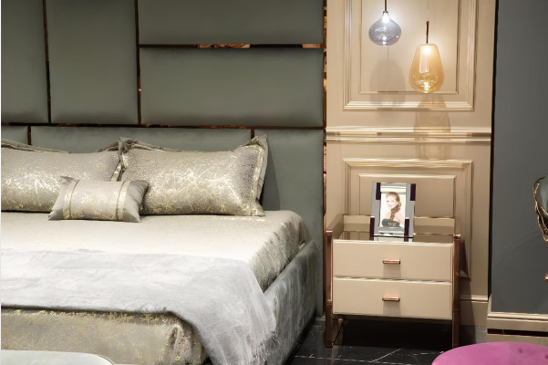 Gruppe Schlafzimmermöbel Doppelbett Bett Beige Modern Set 5tlg Holz
