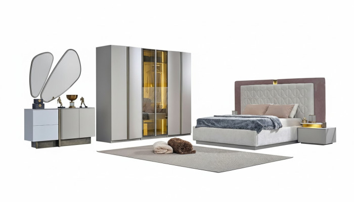 Komplette Schlafzimmermöbel Doppelbett Bett Weiß Luxus Set 7tlg Holz