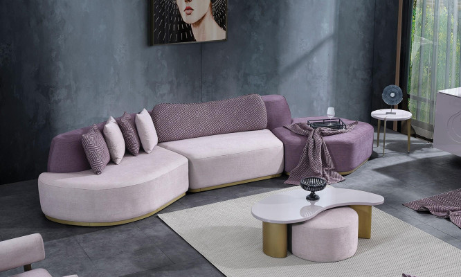 Wohnlandschaft Sofagarnitur Große Rosa Stoffsofas Modern Set 5tlg Sofa