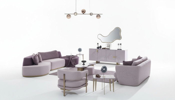 Wohnlandschaft Sofagarnitur Große Rosa Stoffsofas Modern Set 5tlg Sofa