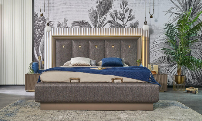 Komplette Schlafzimmermöbel Doppelbett Bett Braun Set 4tlg Nachttische