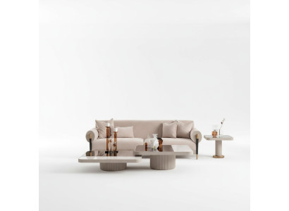 Garnitur Wohnzimmer Sofa 3 Sitzer Stoffsofa Beige Couchtische 4tlg