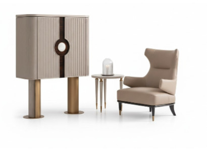 Sessel Gruppe Wohnzimmer Barschrank Modern Ohrensessel Beige Schrank