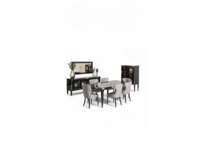 Großes Essecke Essgruppe Esszimmer Esstisch Stühle 10tlg Schwarz Holz