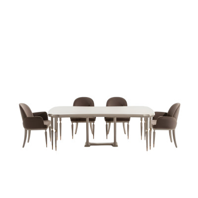 Essgruppe Essecke Esstisch Stühle Set 7tlg Esszimmer Beige Holz Design