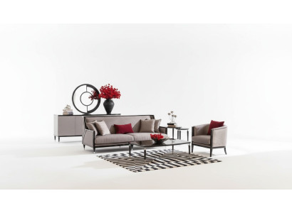 Sofagarnitur Dreisitzer Sessel Couchtische Set 5tlg Grau Stoffsofa